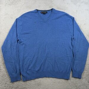 Daniel Bishop Sweater Mens Large Blue 100% Cashmere V-Neck Pullover Soft